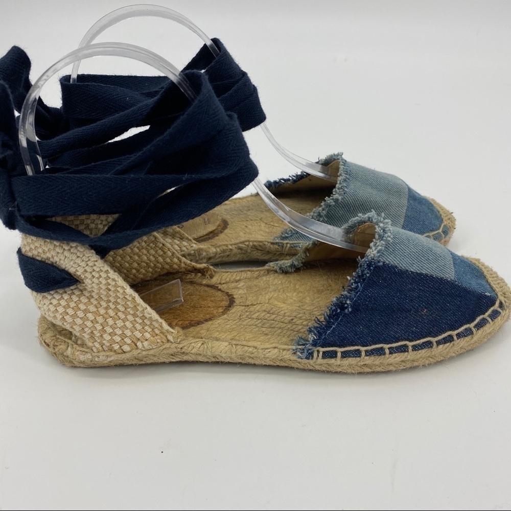 Denim Patchwork Soludos Ankle Wrap Espadrille 5.5 - image 4